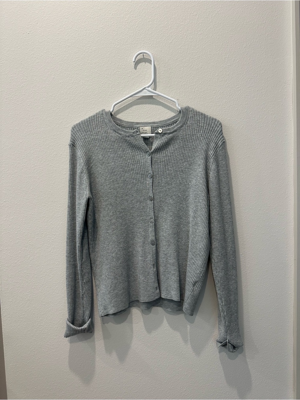 Light Gray Ribbed Button-Front Cardigan Sweater